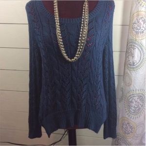 Verve Womens Blue Cable Knit Sweater Top Large